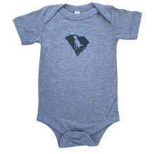 Load image into Gallery viewer, Light Grey Baby Onesie with a silhouette of a dog South Carolina
