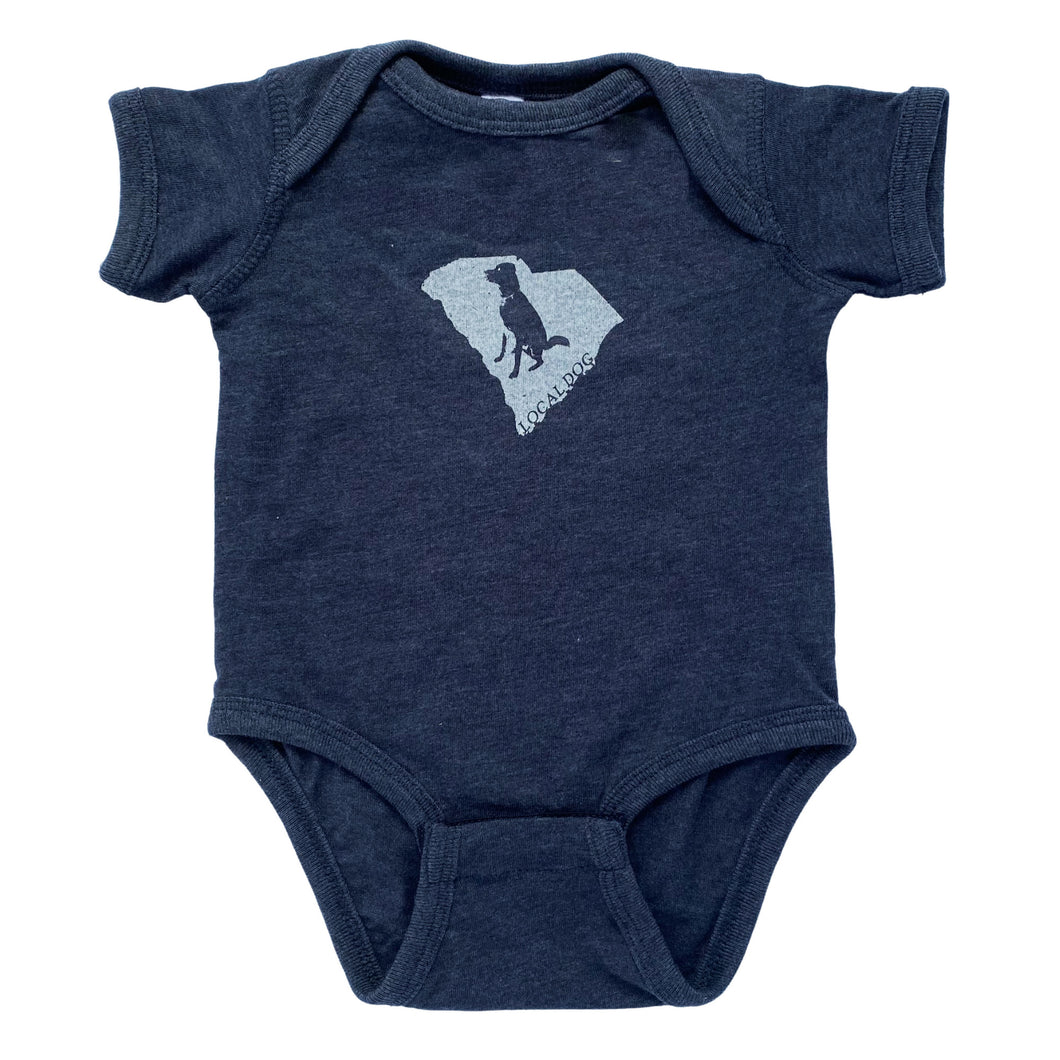 Navy Blue Baby Onesie with a silhouette of a dog South Carolina